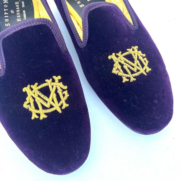 Shipton & Heneage Men’s Velvet Smoking Slippers Loafers Purple Gold Quilted US 9 - Picture 4 of 8